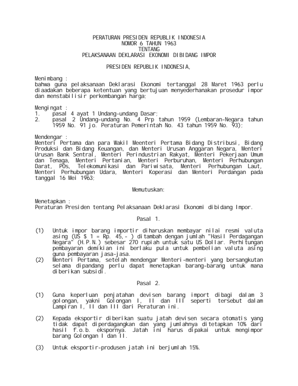 Peraturan Presiden Nomor 6 Tahun 1963