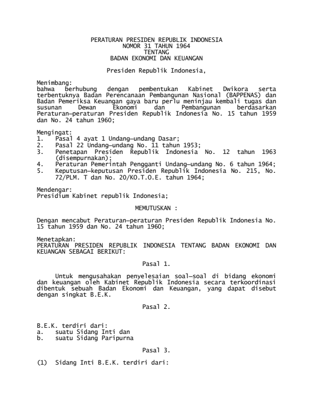 Peraturan Presiden Nomor 31 Tahun 1964
