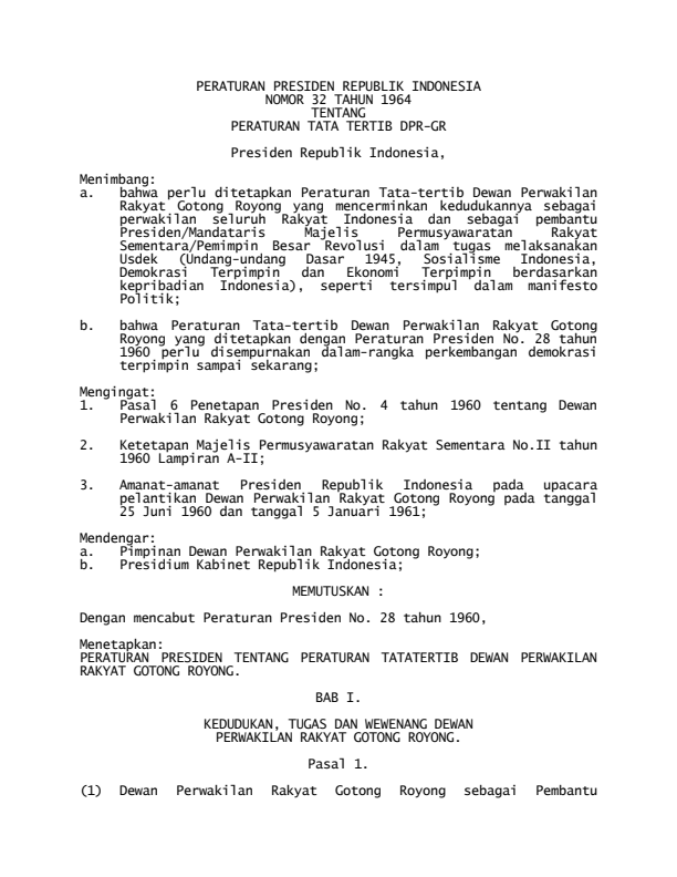 Peraturan Presiden Nomor 32 Tahun 1964