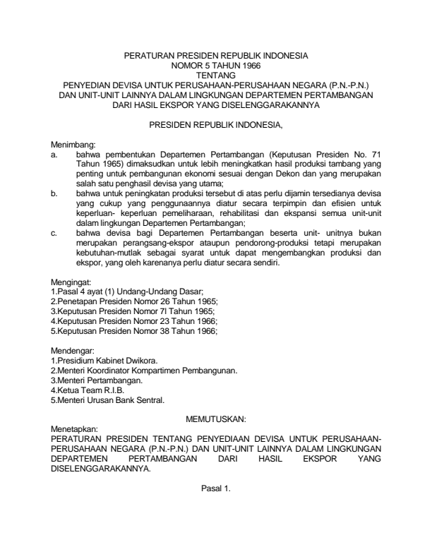 Peraturan Presiden Nomor 5 Tahun 1966