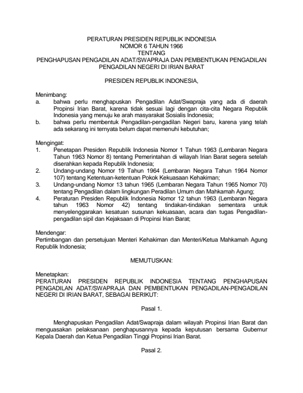 Peraturan Presiden Nomor 6 Tahun 1966