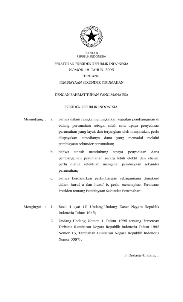 Peraturan Presiden Nomor 19 Tahun 2005
