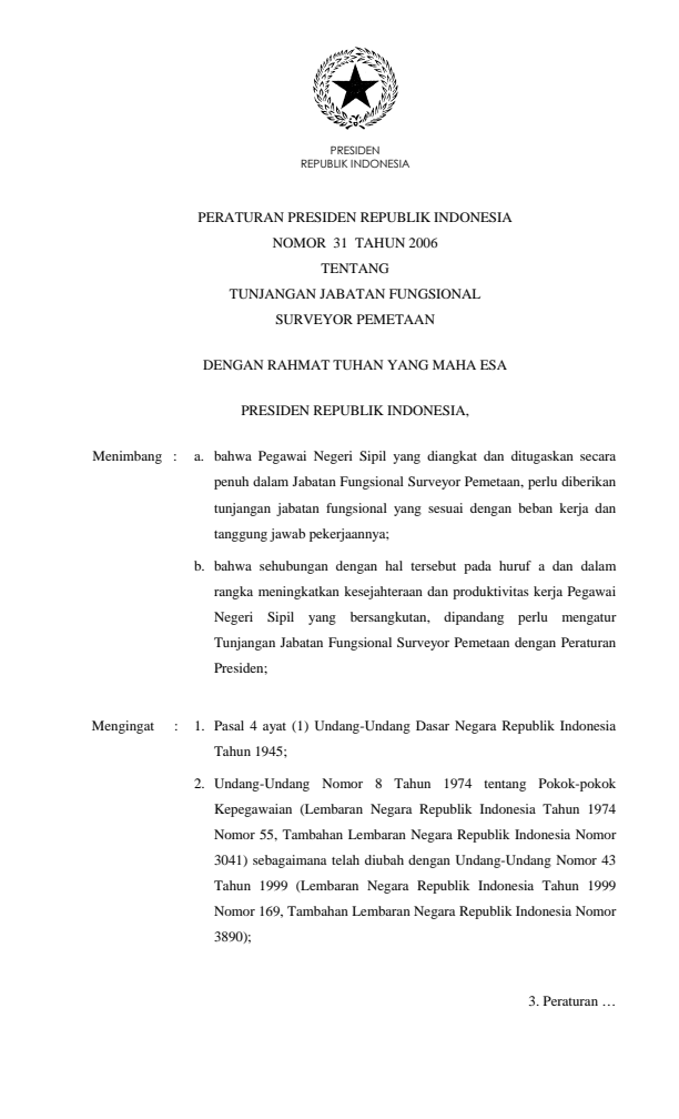 Peraturan Presiden Nomor 31 Tahun 2006