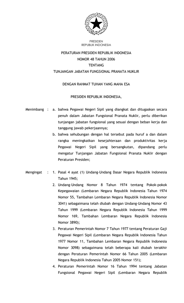 Peraturan Presiden Nomor 48 Tahun 2006