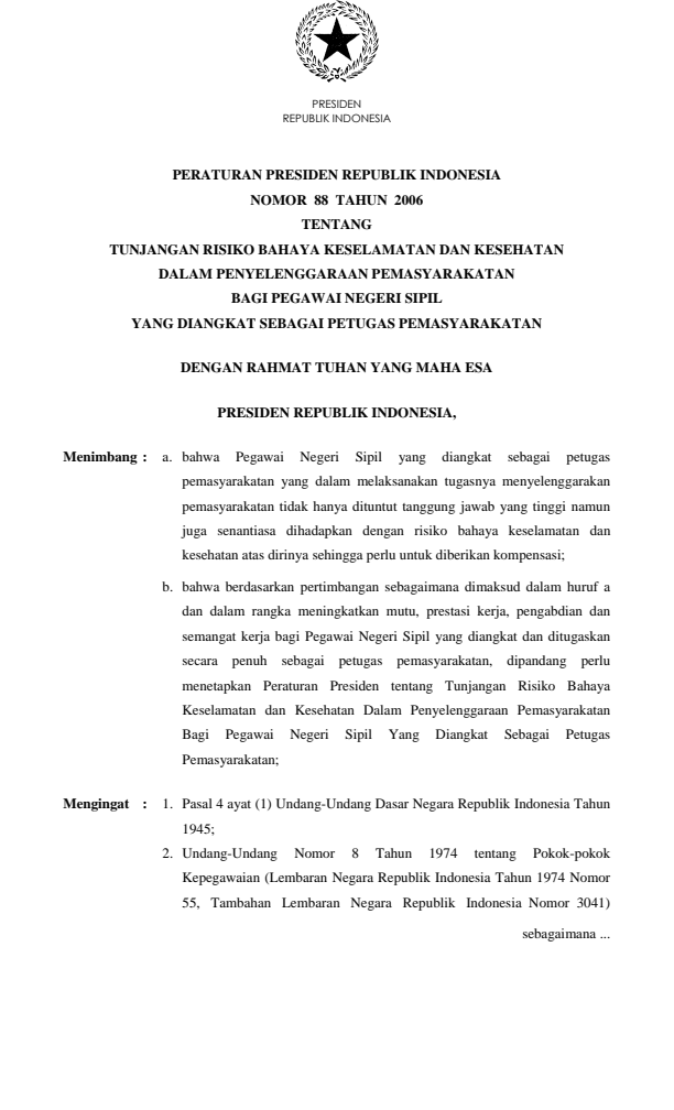 Peraturan Presiden Nomor 88 Tahun 2006