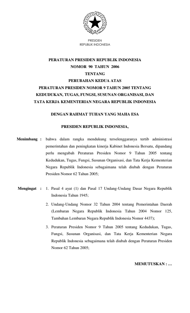 Peraturan Presiden Nomor 90 Tahun 2006