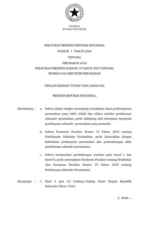 Peraturan Presiden Nomor 1 Tahun 2008