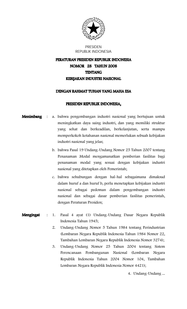 Peraturan Presiden Nomor 28 Tahun 2008