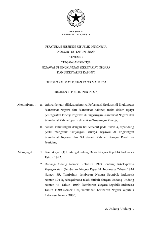 Peraturan Presiden Nomor 12 Tahun 2009
