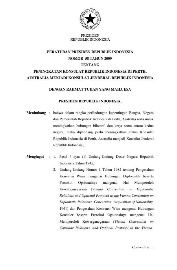 Peraturan Presiden Nomor 58 Tahun 2009