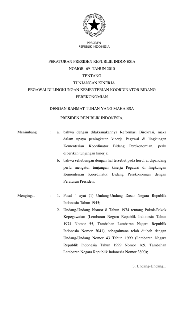 Peraturan Presiden Nomor 69 Tahun 2010