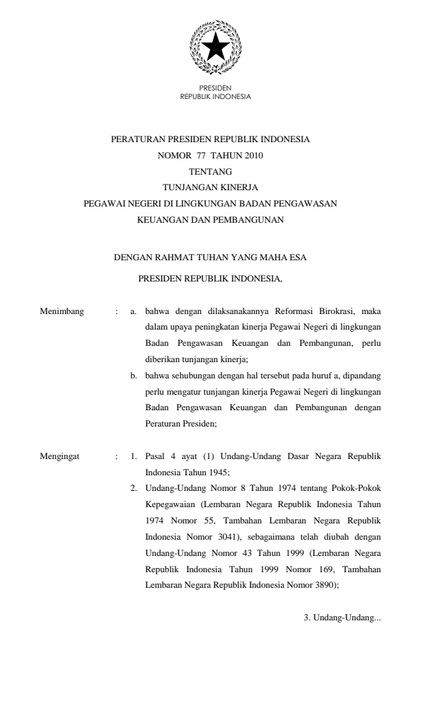 Peraturan Presiden Nomor 77 Tahun 2010