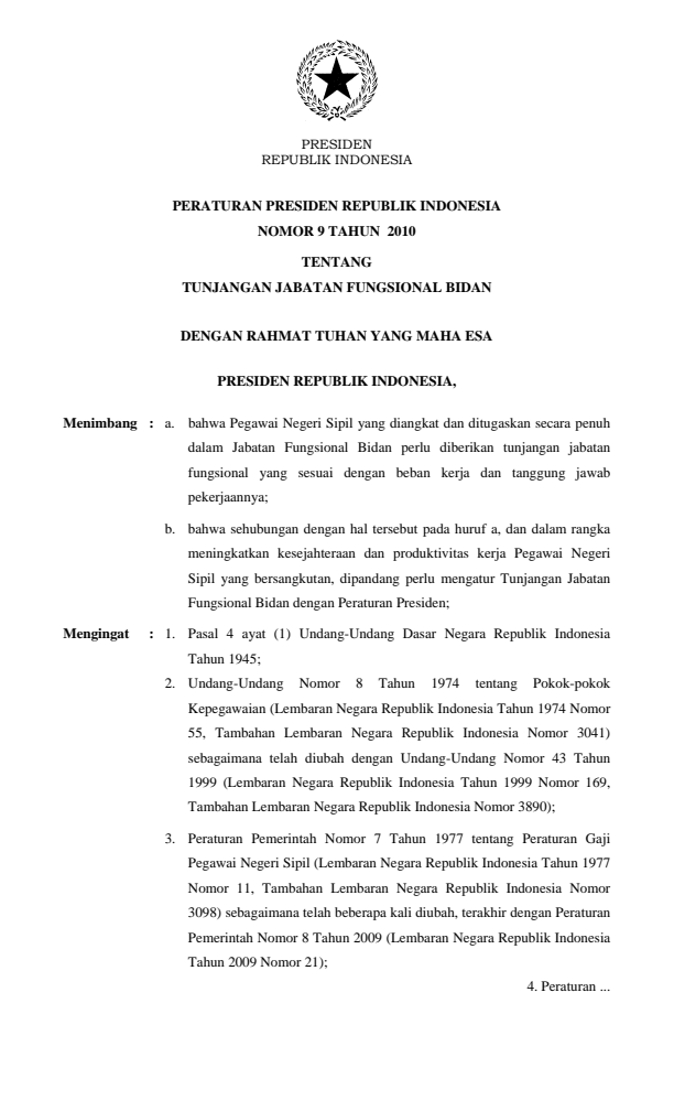 Peraturan Presiden Nomor 9 Tahun 2010