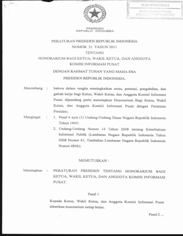 Peraturan Presiden Nomor 21 Tahun 2011