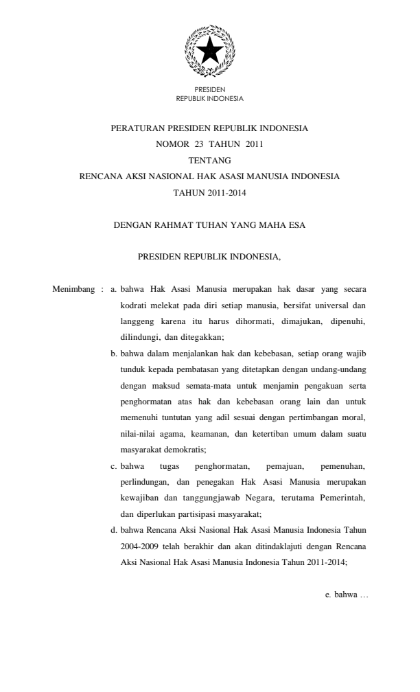 Peraturan Presiden Nomor 23 Tahun 2011