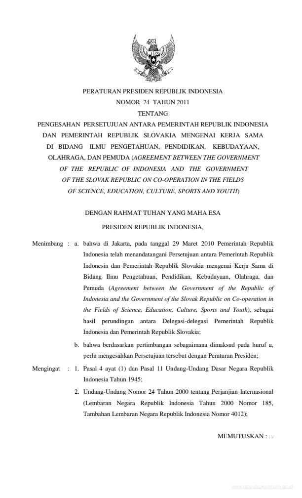 Peraturan Presiden Nomor 24 Tahun 2011