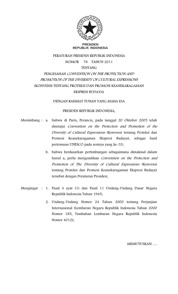 Peraturan Presiden Nomor 78 Tahun 2011