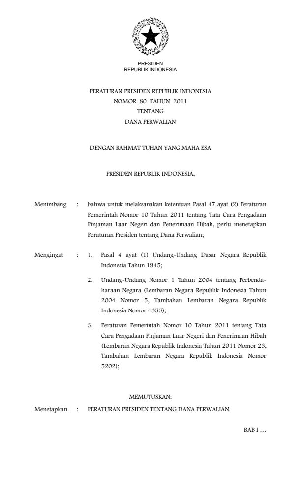 Peraturan Presiden Nomor 80 Tahun 2011