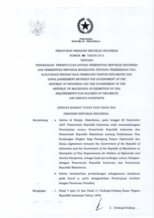 Peraturan Presiden Nomor 66 Tahun 2012