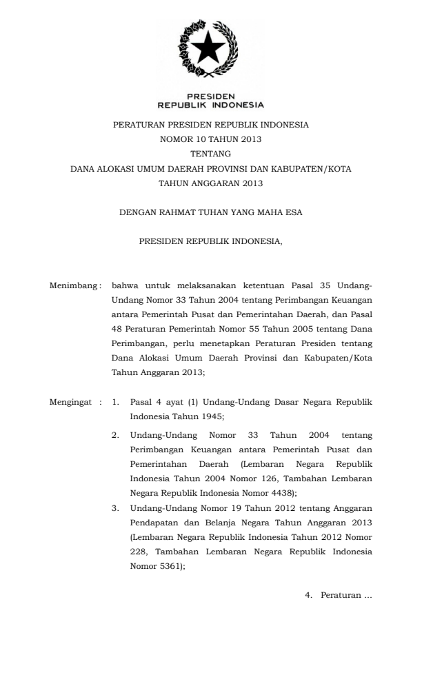 Peraturan Presiden Nomor 10 Tahun 2013