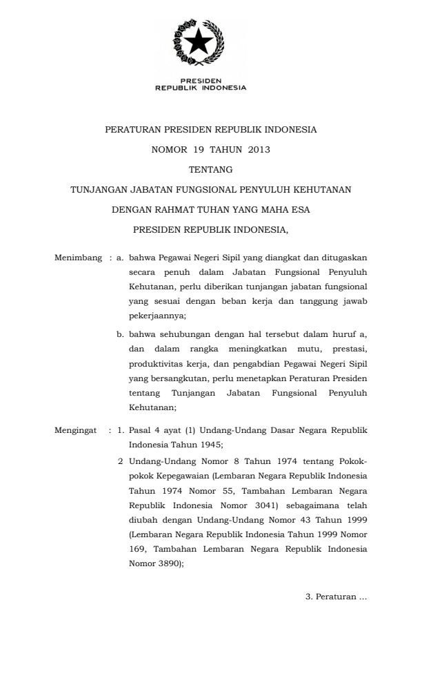 Peraturan Presiden Nomor 19 Tahun 2013