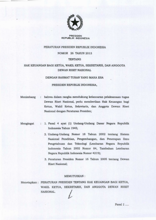 Peraturan Presiden Nomor 26 Tahun 2013