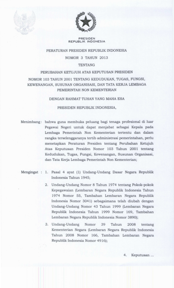 Peraturan Presiden Nomor 3 Tahun 2013