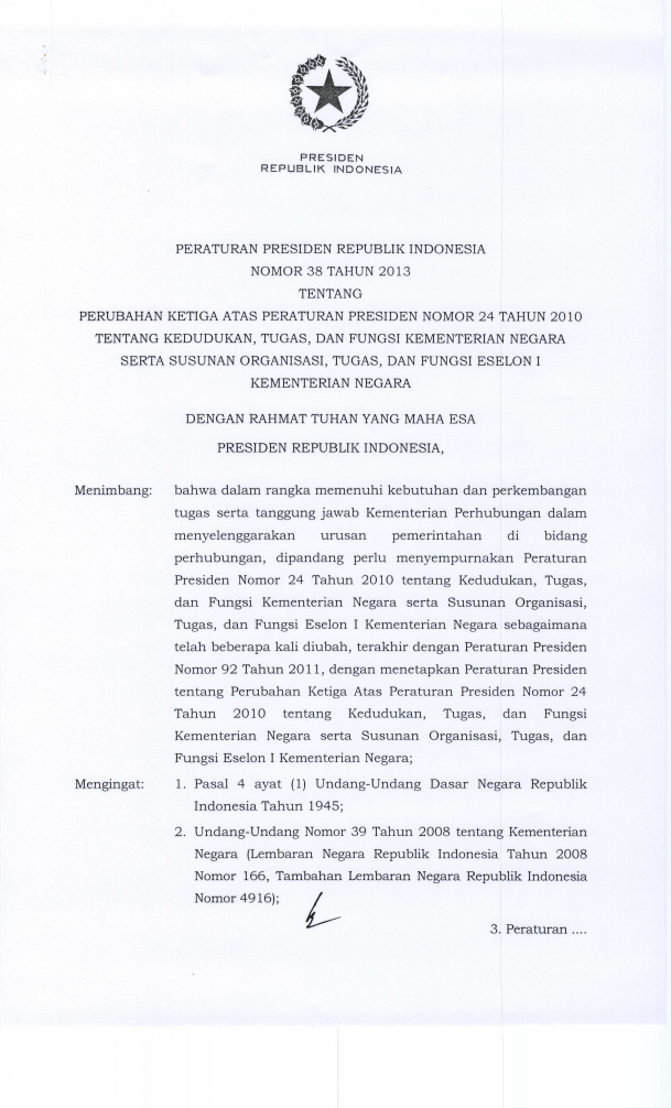 Peraturan Presiden Nomor 38 Tahun 2013