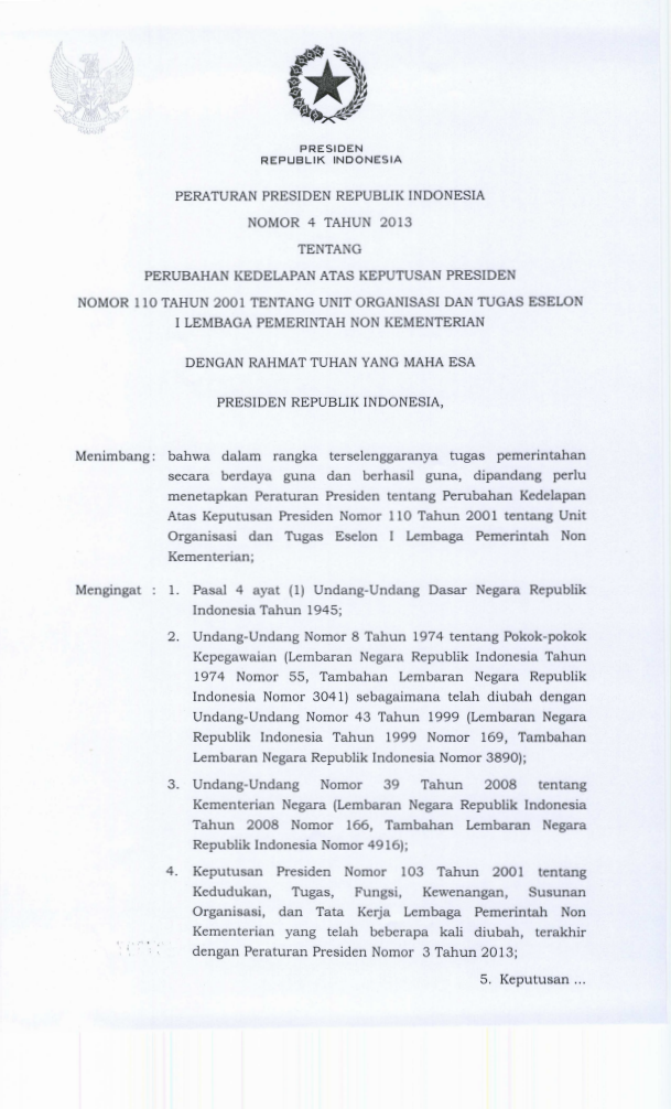 Peraturan Presiden Nomor 4 Tahun 2013