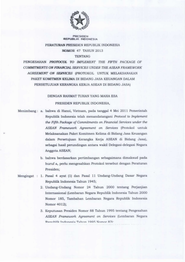 Peraturan Presiden Nomor 47 Tahun 2013