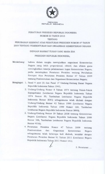 Peraturan Presiden Nomor 55 Tahun 2013