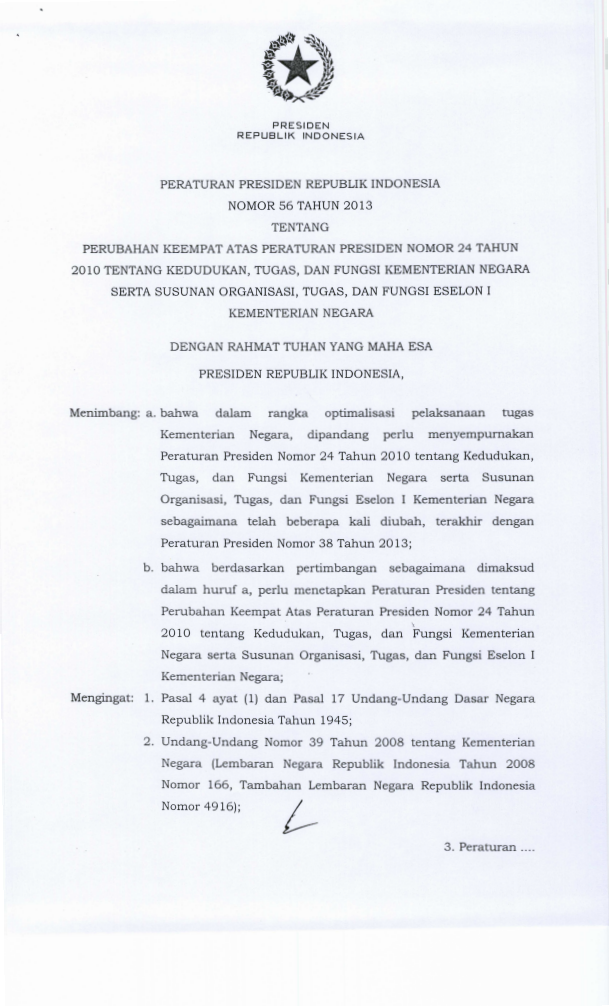 Peraturan Presiden Nomor 56 Tahun 2013