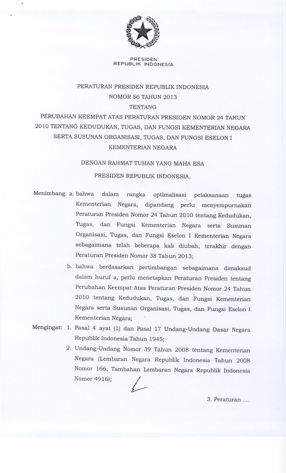 Peraturan Presiden Nomor 56 Tahun 2013