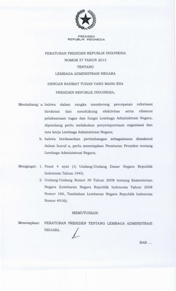 Peraturan Presiden Nomor 57 Tahun 2013