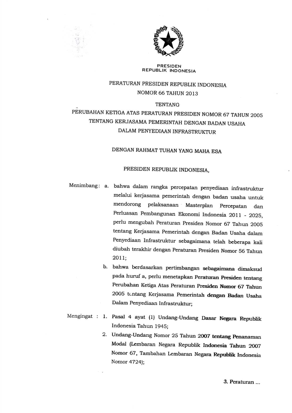 Peraturan Presiden Nomor 66 Tahun 2013