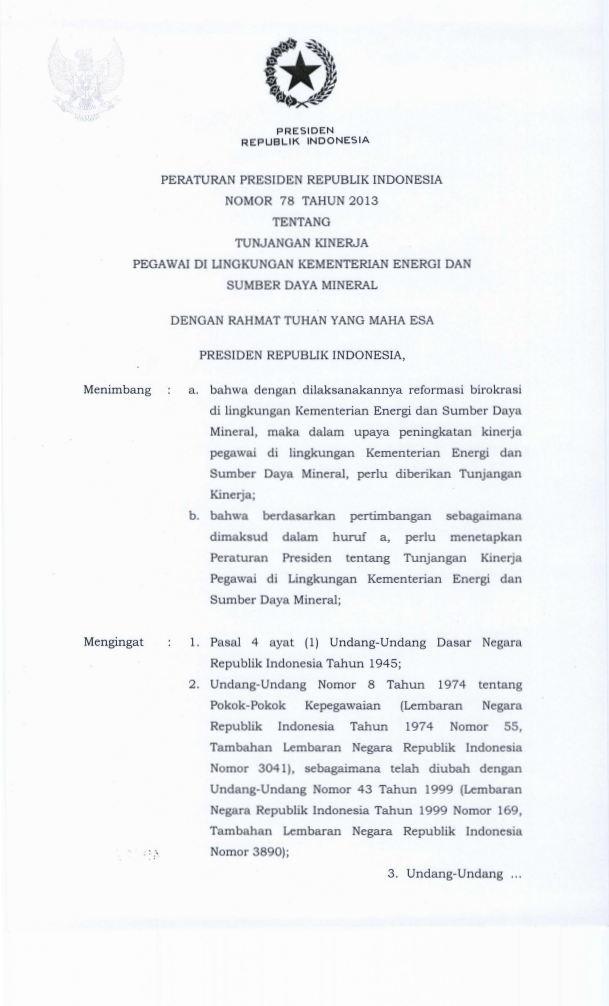 Peraturan Presiden Nomor 78 Tahun 2013