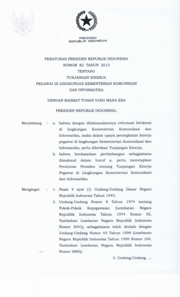 Peraturan Presiden Nomor 82 Tahun 2013