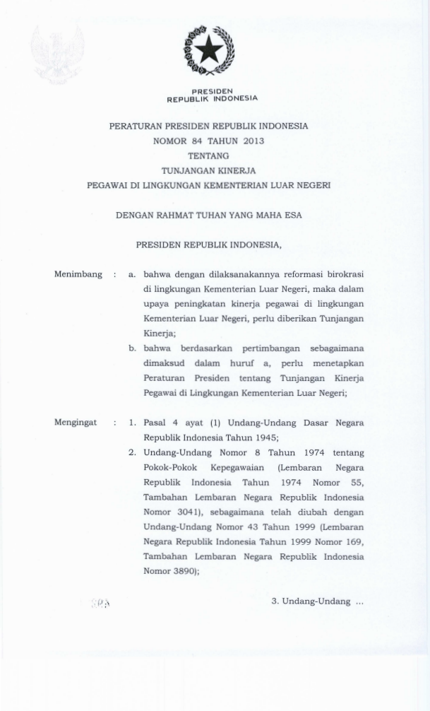 Peraturan Presiden Nomor 84 Tahun 2013