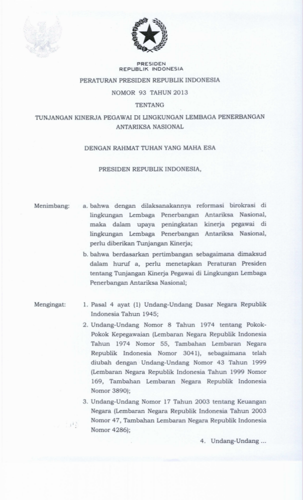 Peraturan Presiden Nomor 93 Tahun 2013