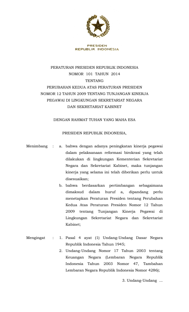 Peraturan Presiden Nomor 101 Tahun 2014