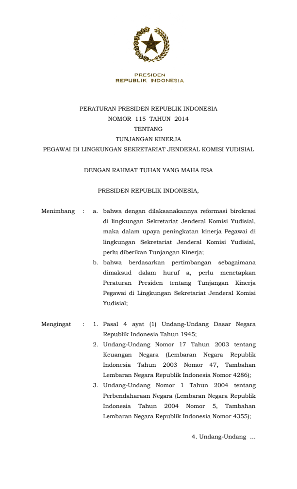 Peraturan Presiden Nomor 115 Tahun 2014