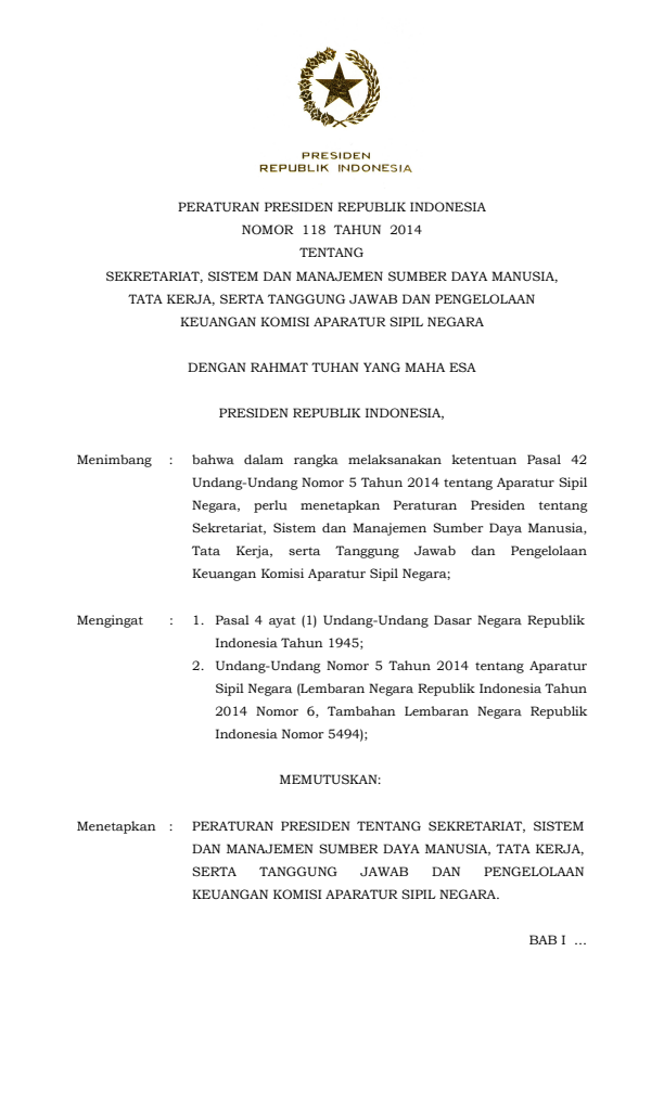 Peraturan Presiden Nomor 118 Tahun 2014