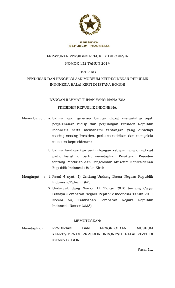 Peraturan Presiden Nomor 132 Tahun 2014