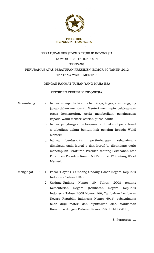 Peraturan Presiden Nomor 134 Tahun 2014