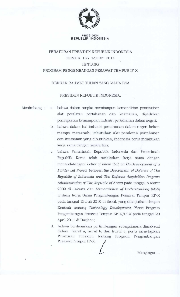 Peraturan Presiden Nomor 136 Tahun 2014
