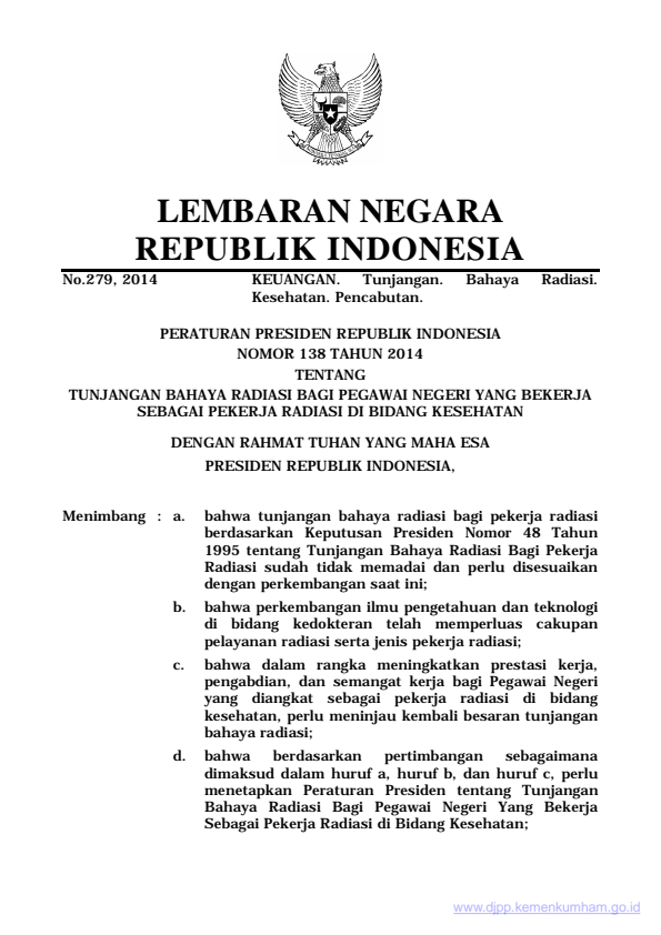 Peraturan Presiden Nomor 138 Tahun 2014