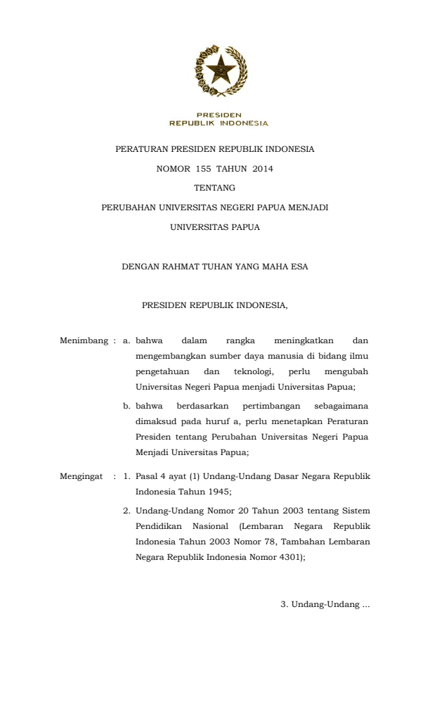 Peraturan Presiden Nomor 155 Tahun 2014