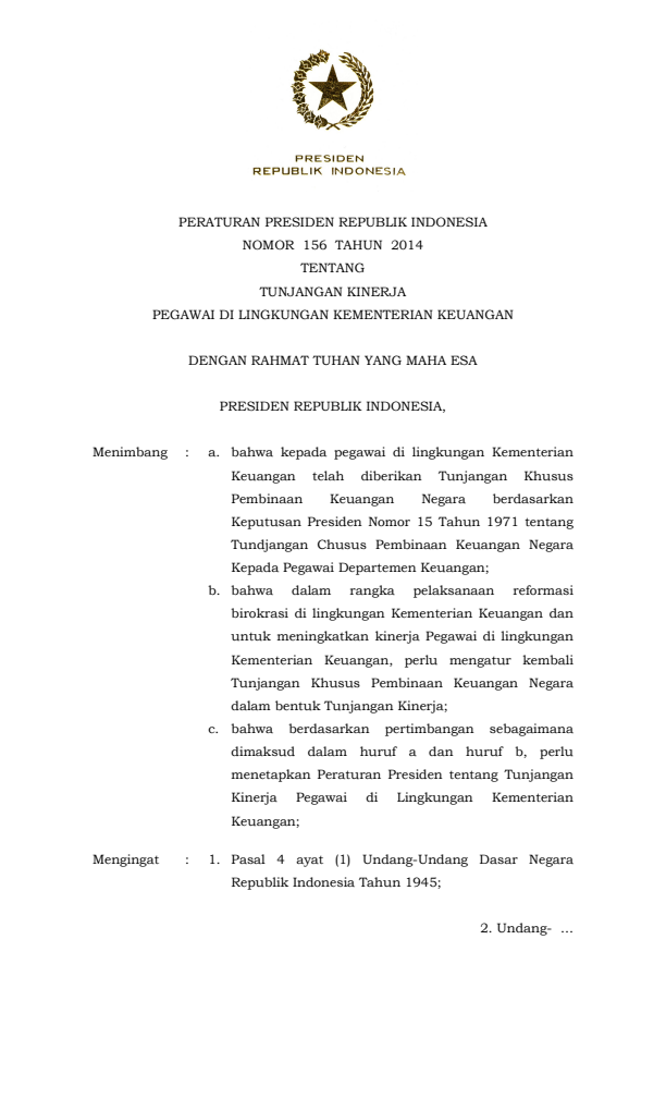 Peraturan Presiden Nomor 156 Tahun 2014