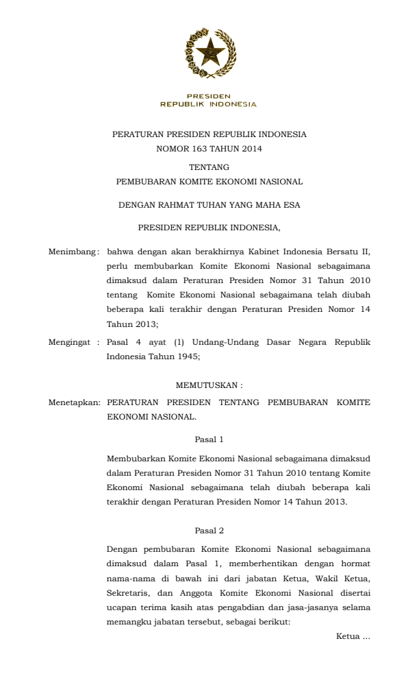 Peraturan Presiden Nomor 163 Tahun 2014