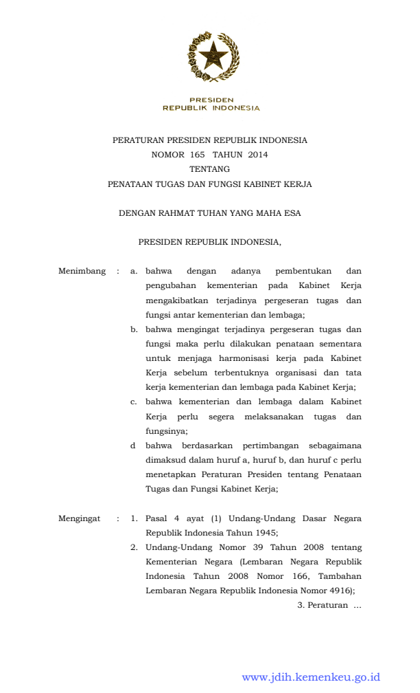 Peraturan Presiden Nomor 165 Tahun 2014
